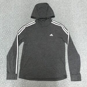 Adidas Shirt Womens Small Gray White Hooded Climalite 3 Stripe Athletic Gym